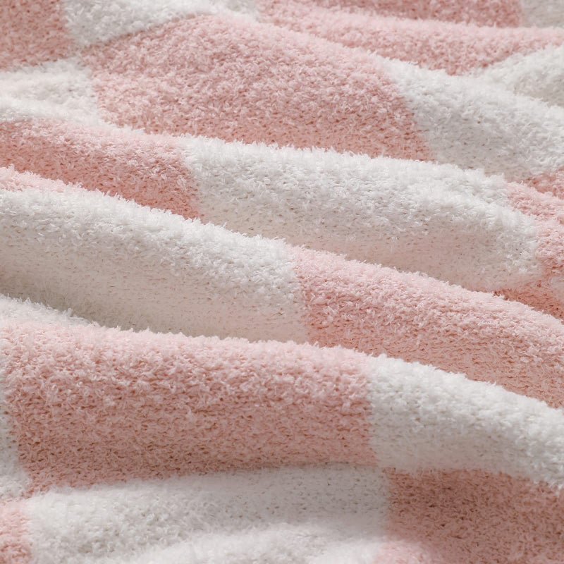 bearberry Fuzzy Checkerboard Grid Throw Blanket Soft Cozy Warm Microfiber Blanket Decor for Couch Sofa Bed Travel Home (Pink  50''x60'') - Image 3